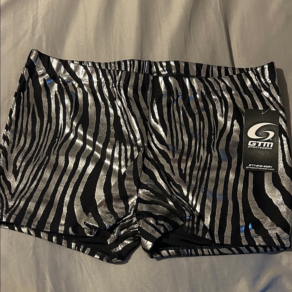 GTM Women's Athletic Shorts - Black and Silver Zebra Print